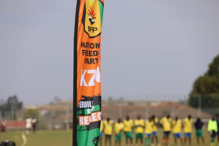 National Freedom Party flag seen during a soccer tournament during a Heritage Day celebration in Umuziwabantu, Ugu District, in KwaZulu-Natal on 24 September 2024.