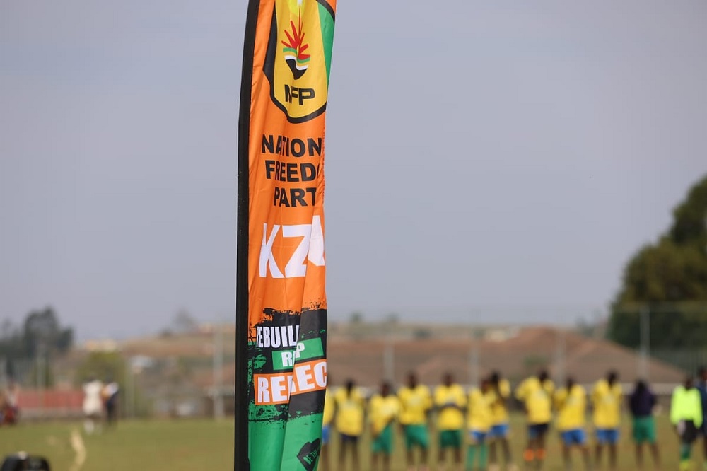 National Freedom Party flag seen during a soccer tournament during a Heritage Day celebration in Umuziwabantu, Ugu District, in KwaZulu-Natal on 24 September 2024.
