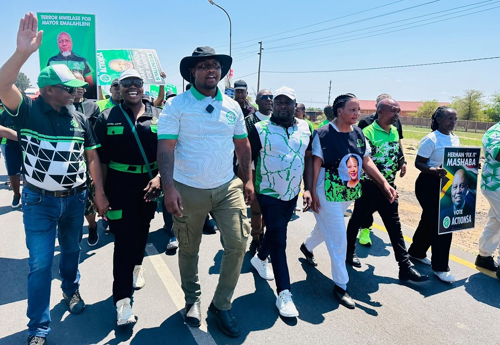 ActionSA Ekurhuleni mayoral candidate Xolani Khumalo is seen on an anti-drug awareness walk in Emalahleni on 10 October 2026.
