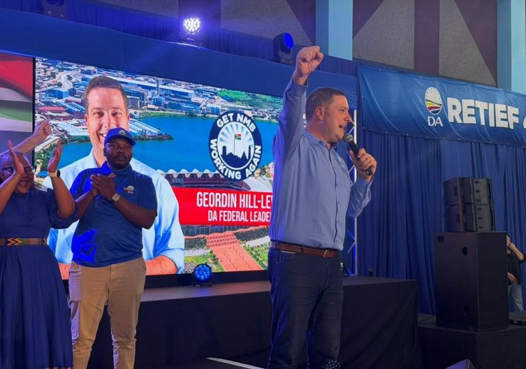 DA Leader Geordin Hill-Lewis addresses party members during an election campaign at the George Botha Hall in KwaNoxolo in the Eastern Cape on 29 October 2026.