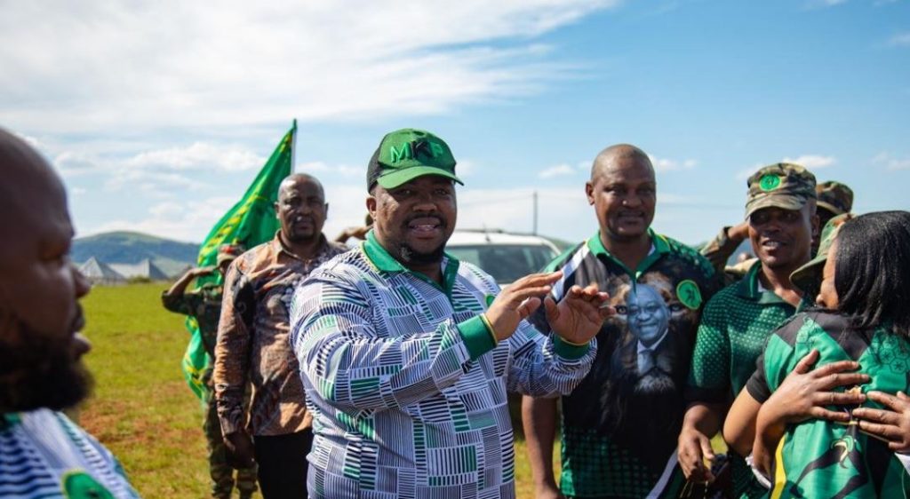 The uMkhonto weSizwe Party (MKP) Secretary-General, Sibonelo Nomvalo alongside Eastern Cape leadership welcome 500 new members in the Alfred Nzo Region at Qobo Sports Ground in Nkantolo on October 12, 2026.