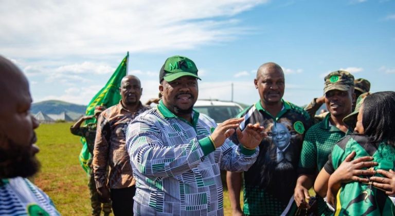 The uMkhonto weSizwe Party (MKP) Secretary-General, Sibonelo Nomvalo alongside Eastern Cape leadership welcome 500 new members in the Alfred Nzo Region at Qobo Sports Ground in Nkantolo on October 12, 2026.